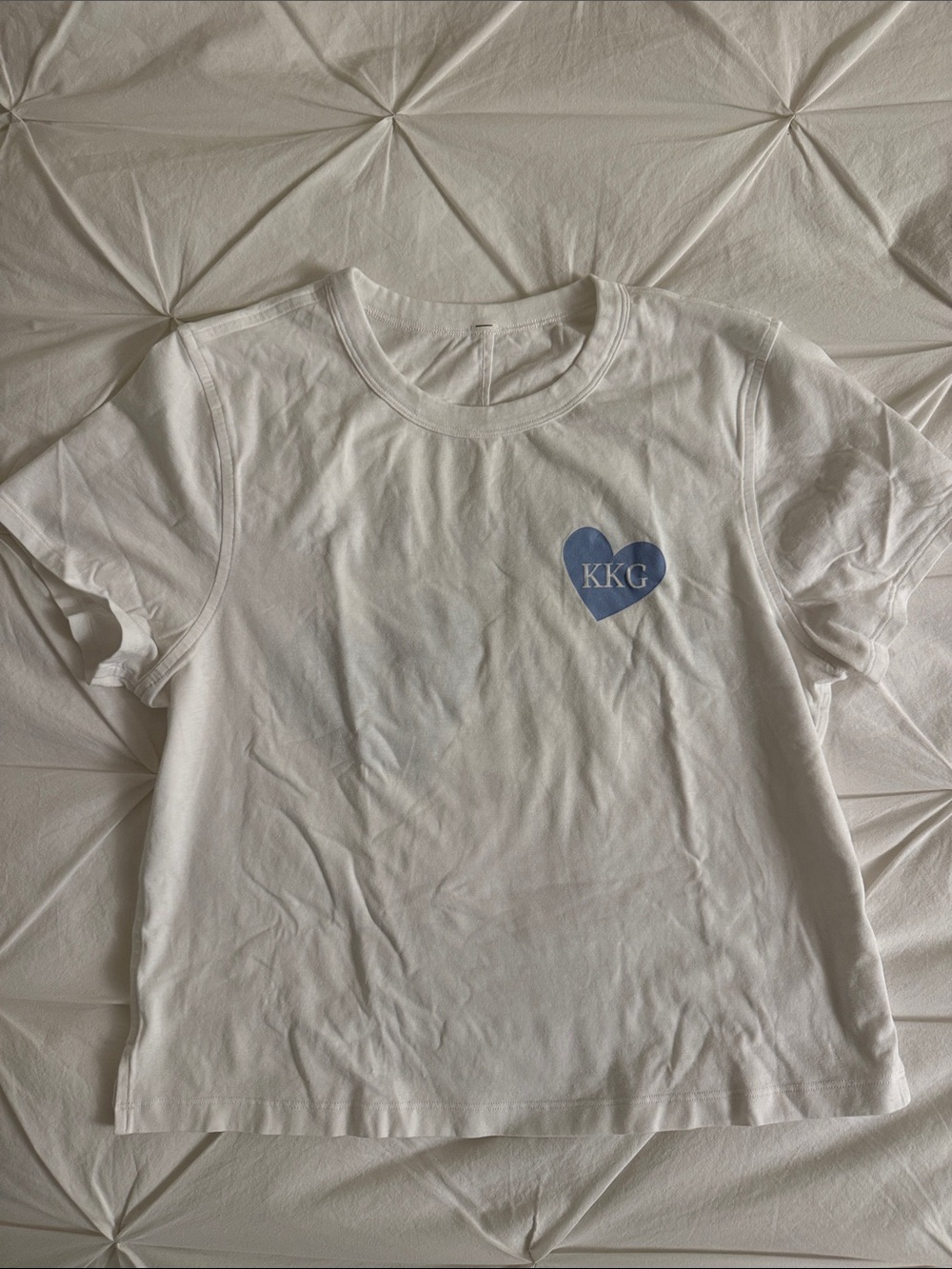 Lululemon White Baby T-Shirt with Blue Heart KKG Logo